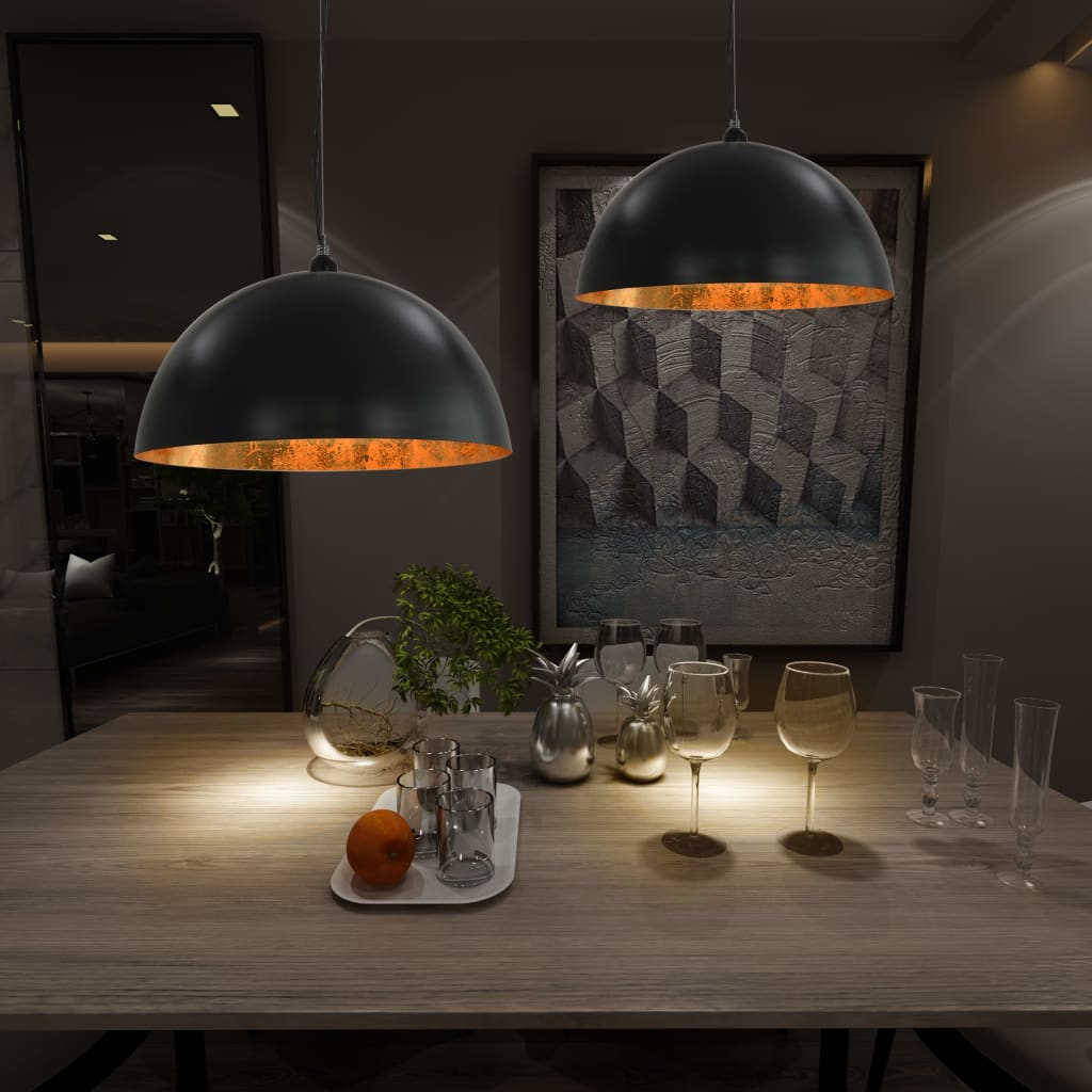 Deckenleuchten 2 Stk. Schwarz Und Gold Halbkugelförmig 50Cm E27