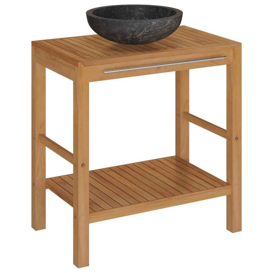 Waschtisch Massivholz Teak Mit Waschbecken Marmor