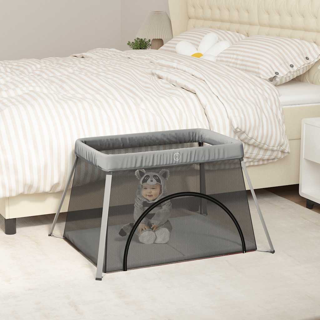 Baby-Laufstall Mit Matratze Marine Leinenstoff