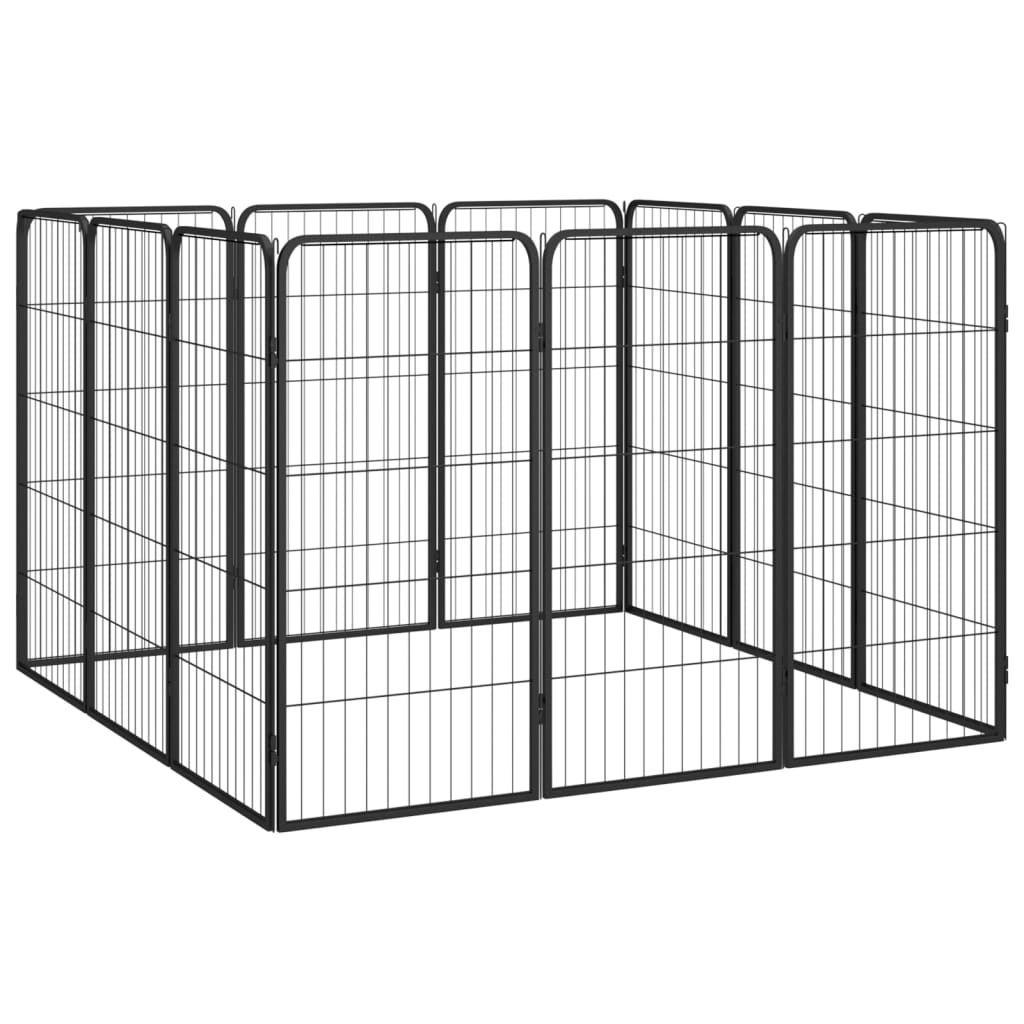 12-Tlg. Hundelaufstall Schwarz 50X100Cm Stahl Pulverbeschichtet