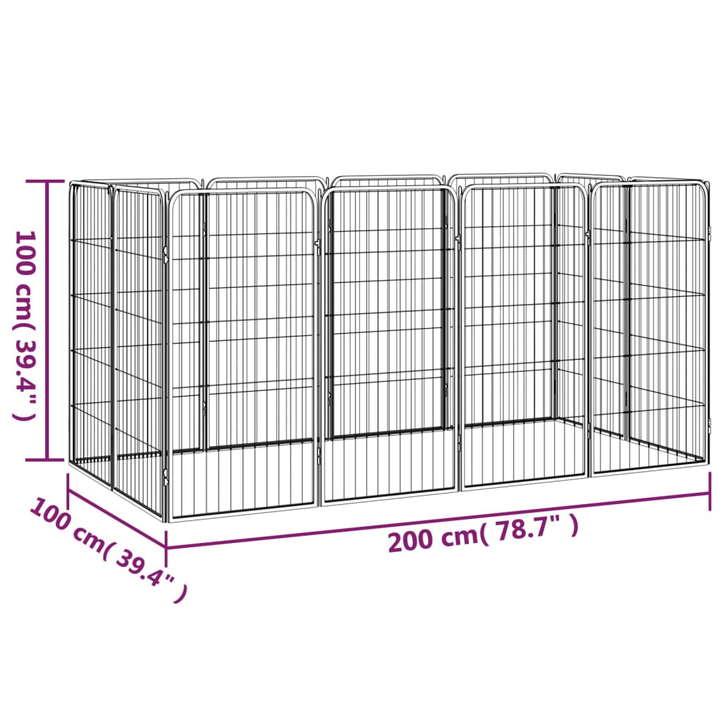 12-Tlg. Hundelaufstall Schwarz 50X100Cm Stahl Pulverbeschichtet