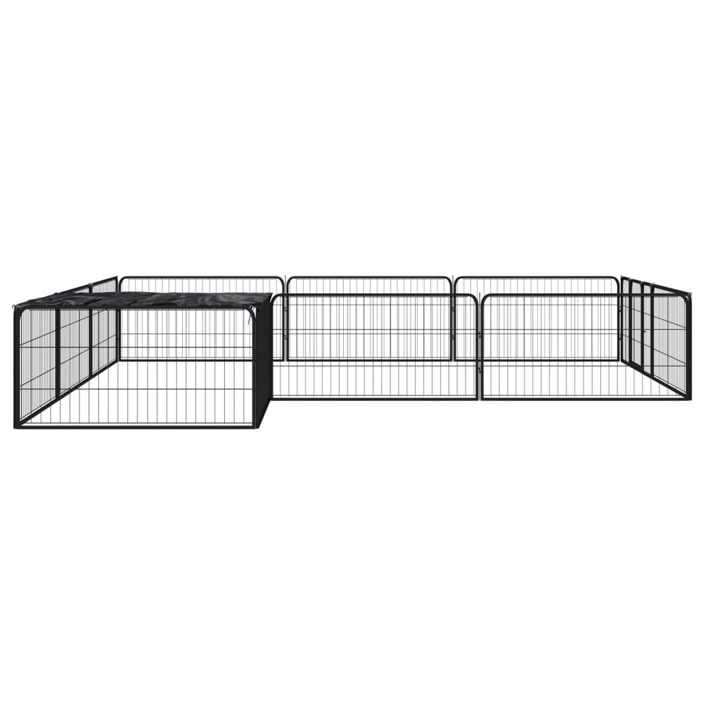 12-Tlg. Hundelaufstall Schwarz 100X50Cm Stahl Pulverbeschichtet