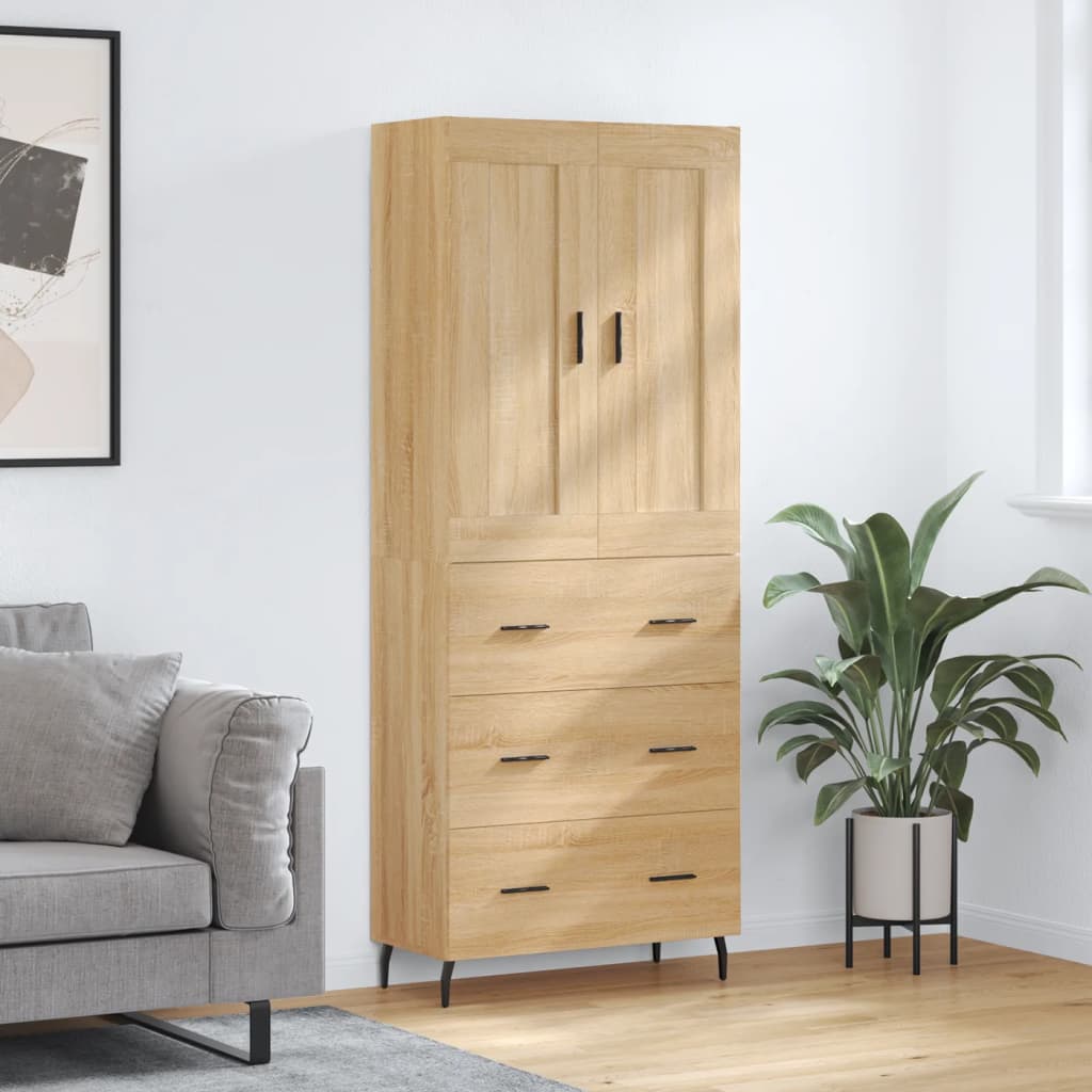 Highboard Braun Eichen-Optik 69,5X34X180 Cm Holzwerkstoff