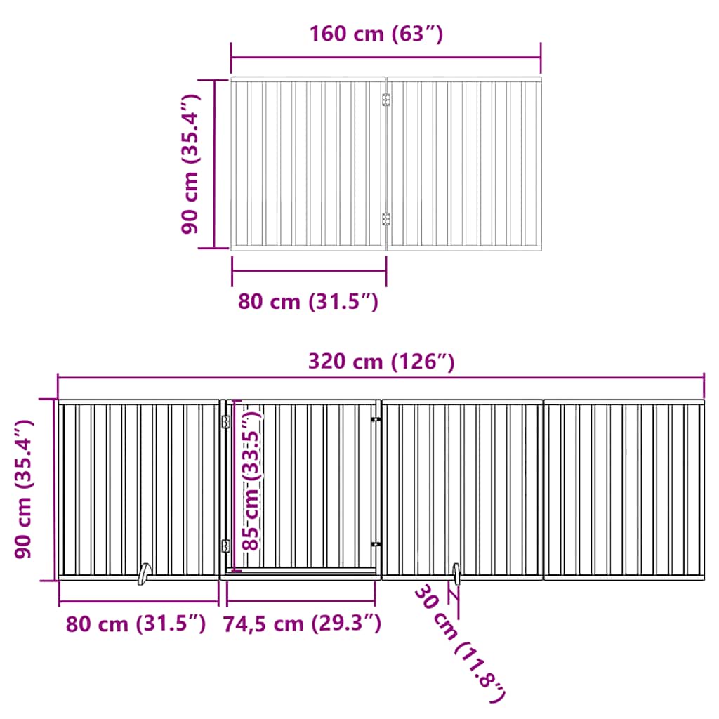 12-Tlg. Hundetor Mit Tür Faltbar 960 Cm Pappelholz