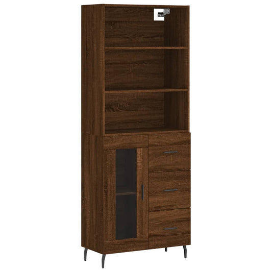 Highboard Braun Eichen-Optik 69,5X34X180 Cm Holzwerkstoff