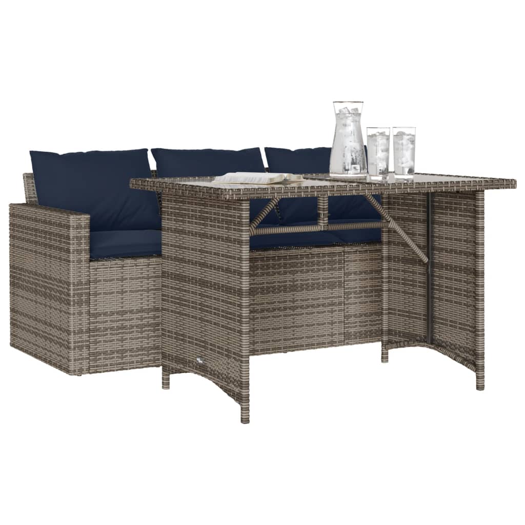 2-Tlg. Garten-Essgruppe Mit Kissen Grau Poly Rattan