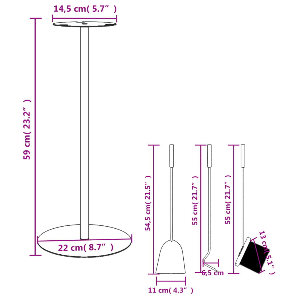 4-Teiliges Kaminbesteck-Set 22 X 59 Cm Stahl