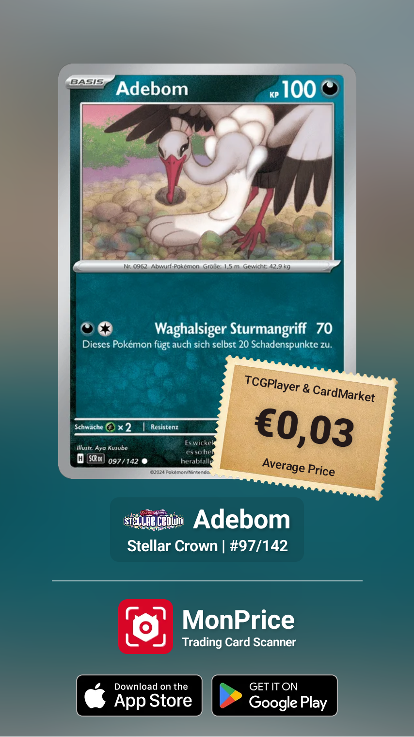 SAMMELKARTE Pokémon Adebom Deutsch