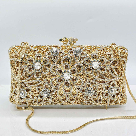 Abendclutch komplett aus Strass mit diamantbesetztem Design für Bankette