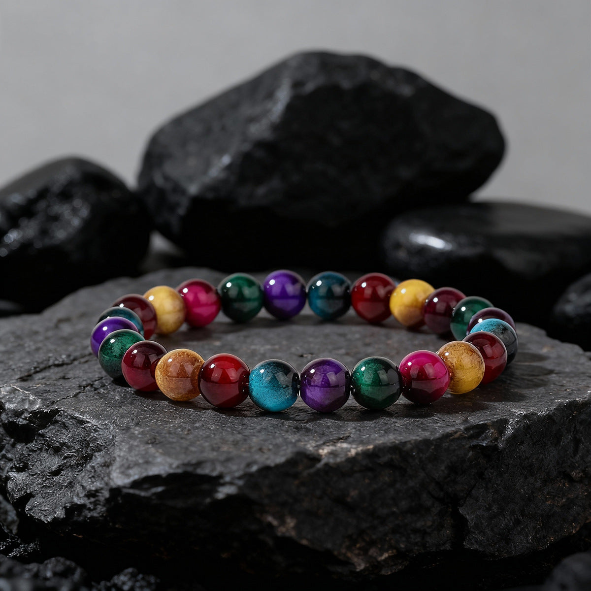 Neues, trendiges, farbenfrohes Perlenarmband mit Tigeraugen-Imitation für Damen