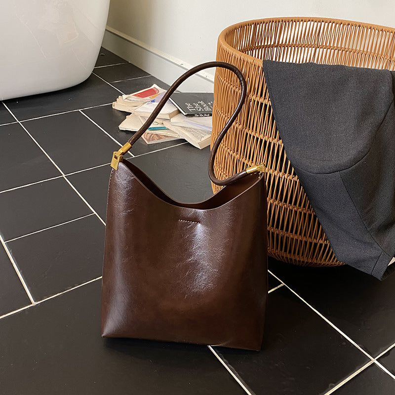 Damen-Tragetasche im Vintage-Stil, einfarbig, hohes Fassungsvermögen