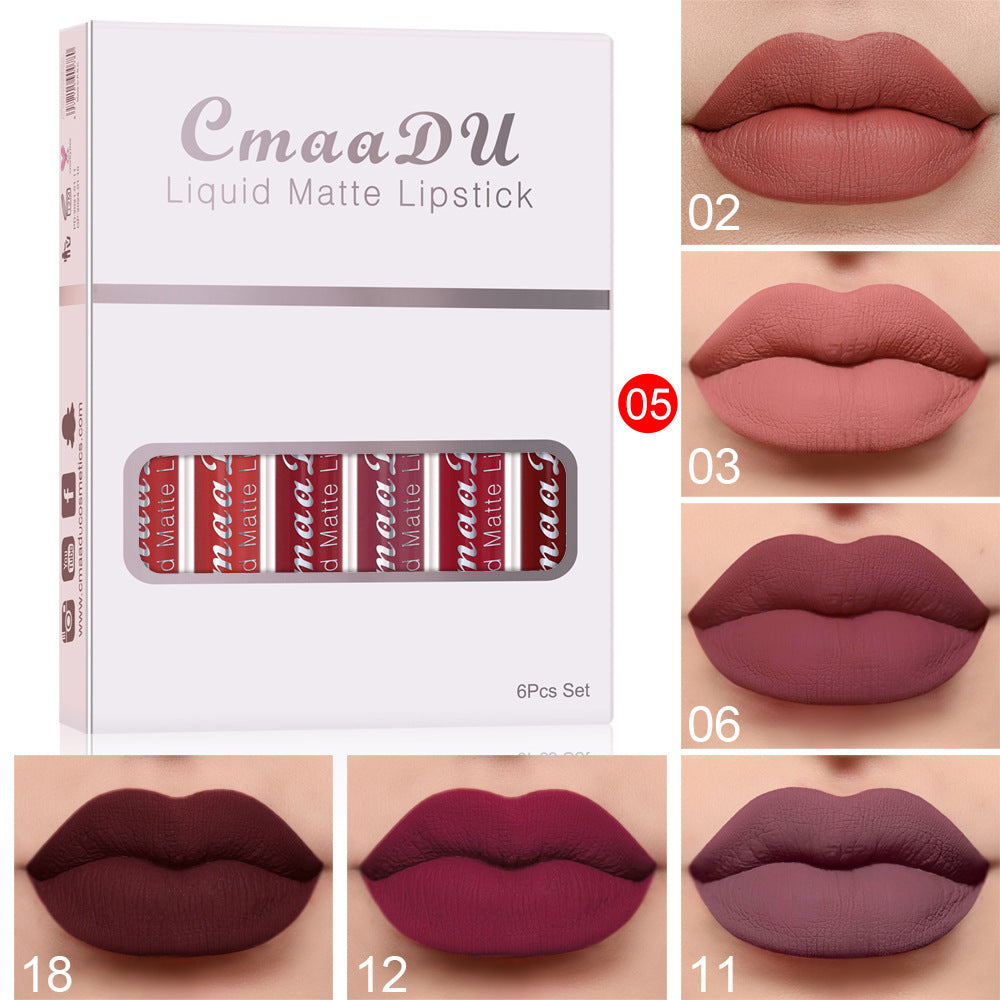 6 Packungen matter, wasserfester Lippenstift mit Antihaftbeschichtung und langer Haltbarkeit