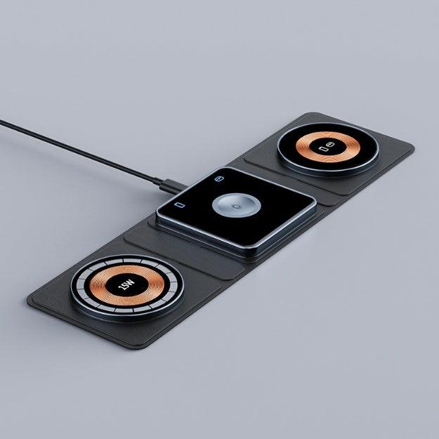 3-in-1 Magnetische, faltbare kabellose Ladestation für iPhone, transparentes Schnellladen für iWatch und AirPods