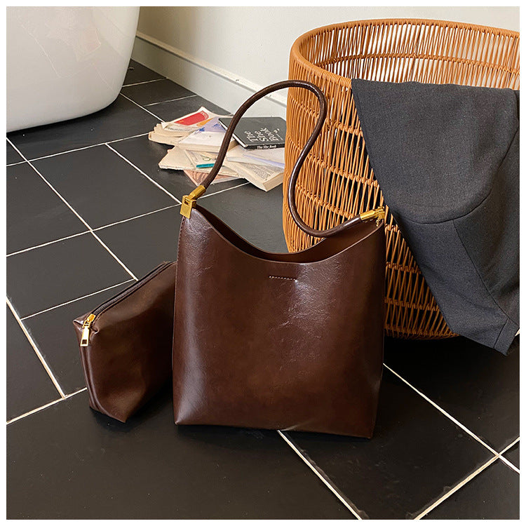 Damen-Tragetasche im Vintage-Stil, einfarbig, hohes Fassungsvermögen