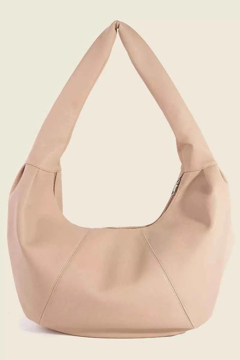 Schultertasche aus Leder mit Fayence-Panel-Naht und Halbmond-Effekt
