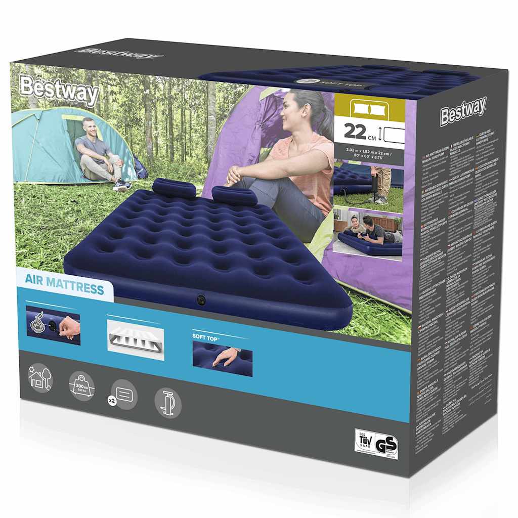 Bestway Luftbett Mit Kissen & Luftpumpe Beflockt 203×152×22 Cm 67374