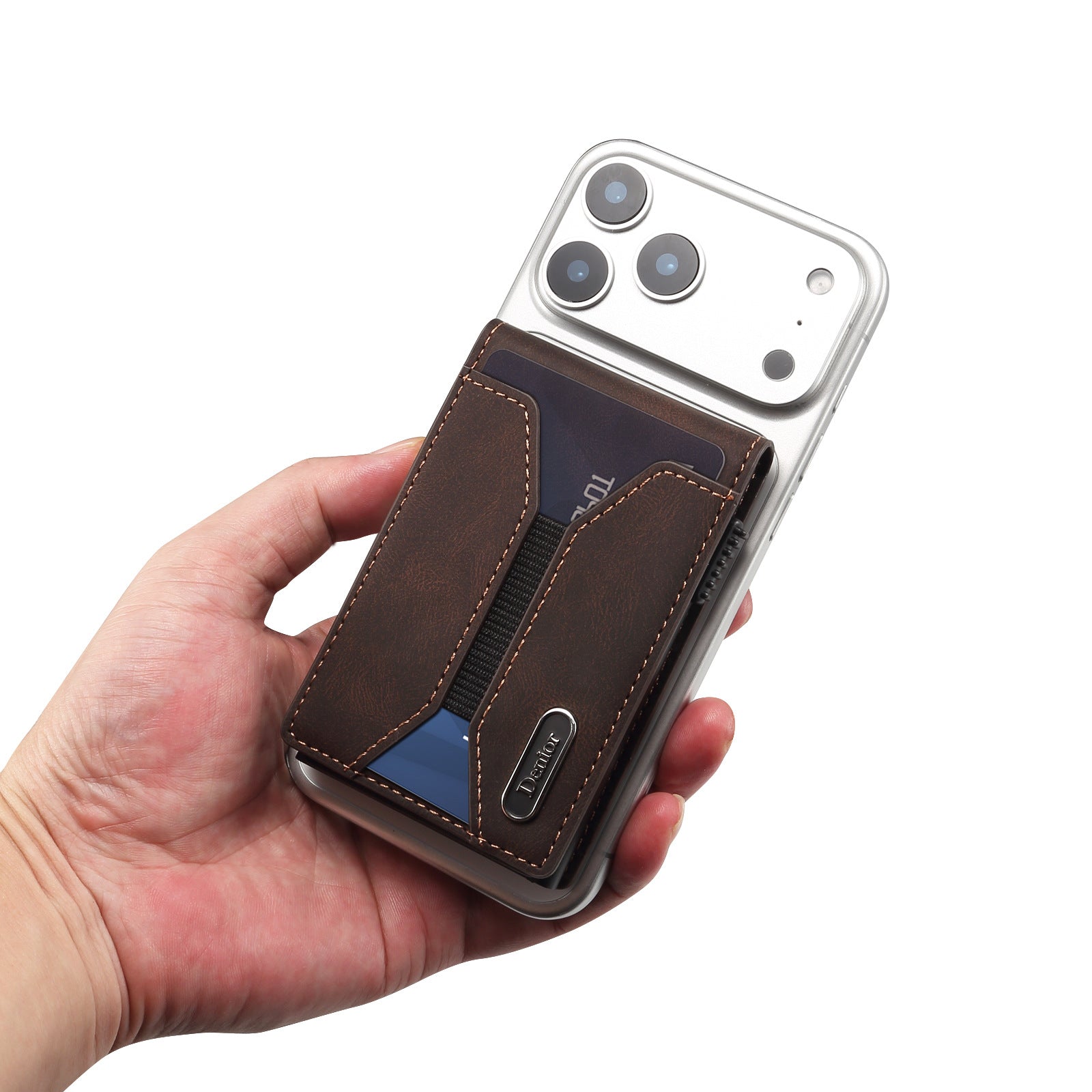 Automatisches Pop-up-Kartenetui aus Glattleder mit Knopfdruck und elastischem Bandverschluss