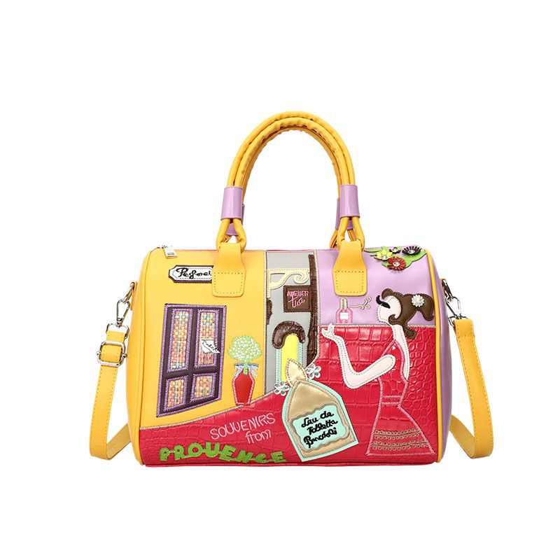 Hochwertige Boston Bag mit großem Fassungsvermögen und gesticktem Patchwork-Design