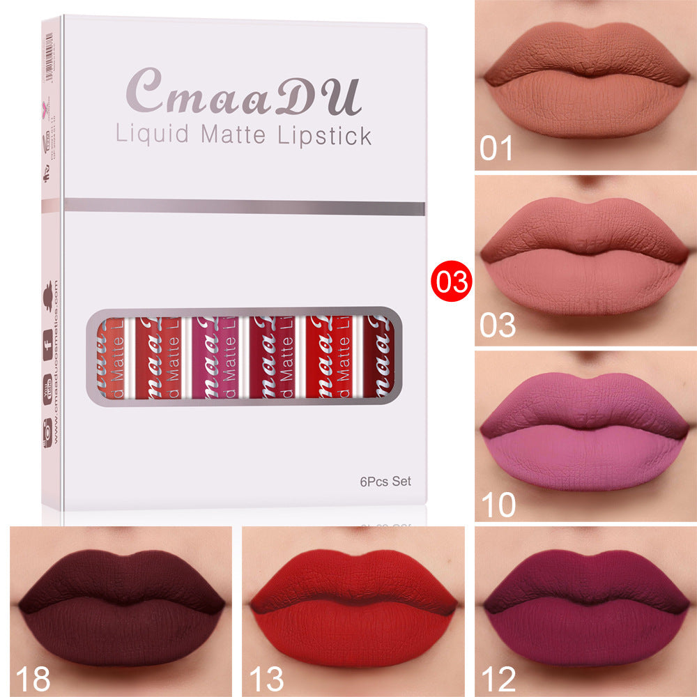 6 Packungen matter, wasserfester Lippenstift mit Antihaftbeschichtung und langer Haltbarkeit