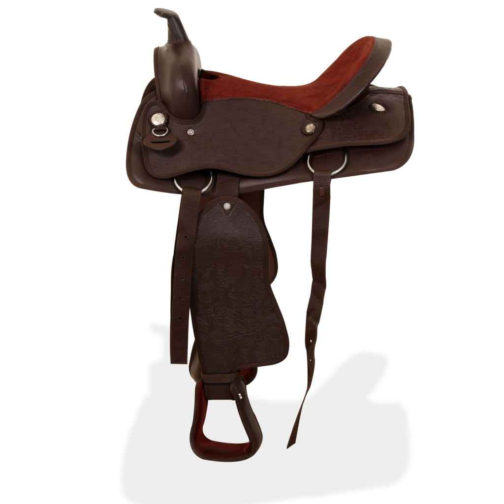 Western-Sattel, Halfter & Brustblatt Echtleder 15"