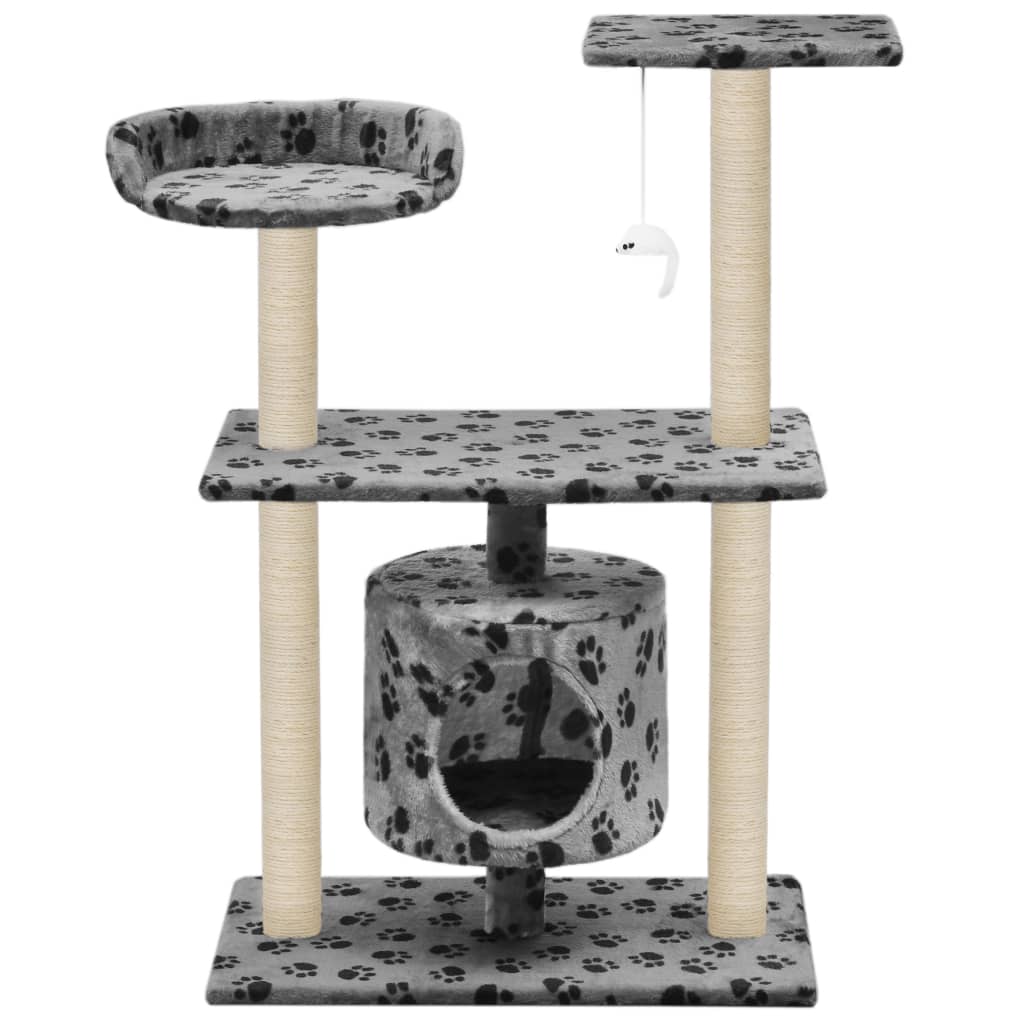 Katzen-Kratzbaum Sisal Grau Pfoten-Aufdruck