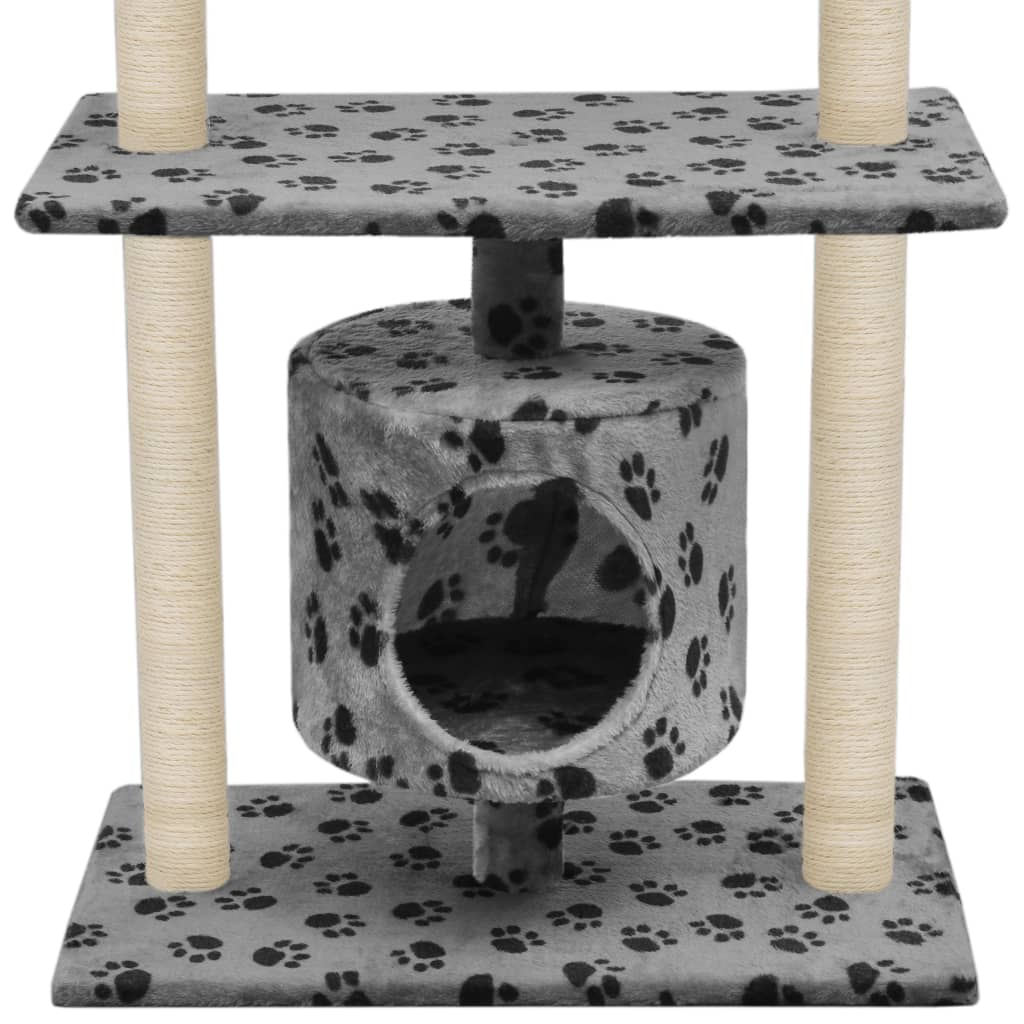 Katzen-Kratzbaum Sisal Grau Pfoten-Aufdruck