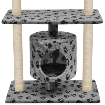 Katzen-Kratzbaum Sisal Grau Pfoten-Aufdruck