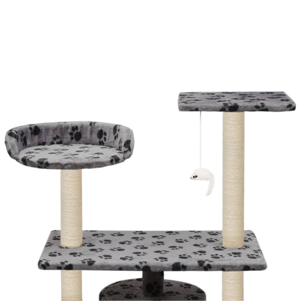 Katzen-Kratzbaum Sisal Grau Pfoten-Aufdruck