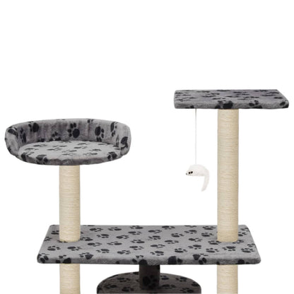 Katzen-Kratzbaum Sisal Grau Pfoten-Aufdruck