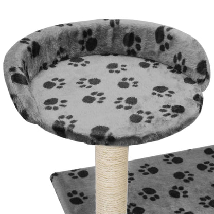 Katzen-Kratzbaum Sisal Grau Pfoten-Aufdruck