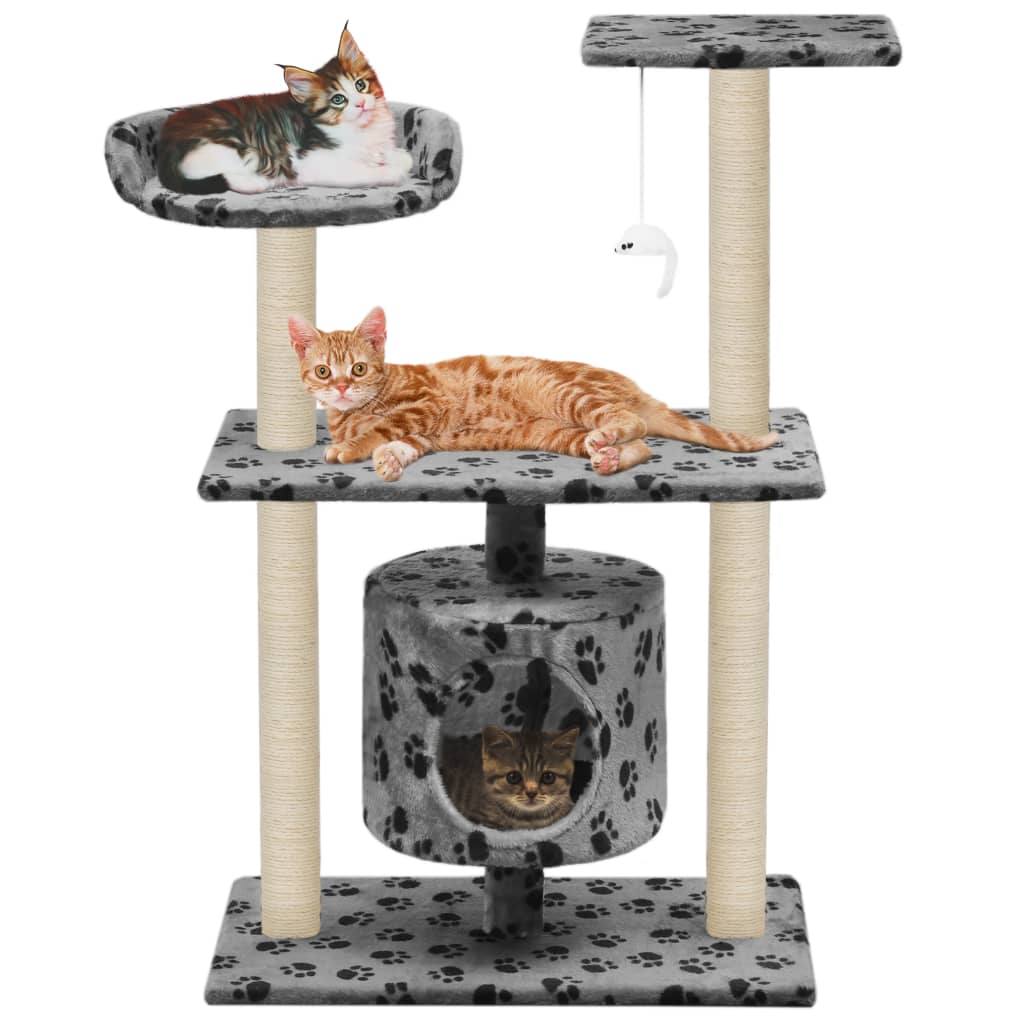 Katzen-Kratzbaum Sisal Grau Pfoten-Aufdruck