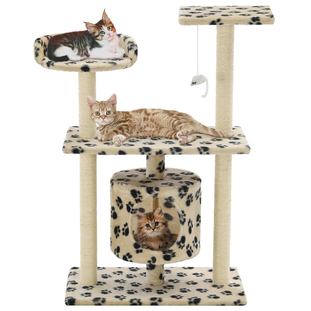 Katzen-Kratzbaum Sisal Grau Pfoten-Aufdruck