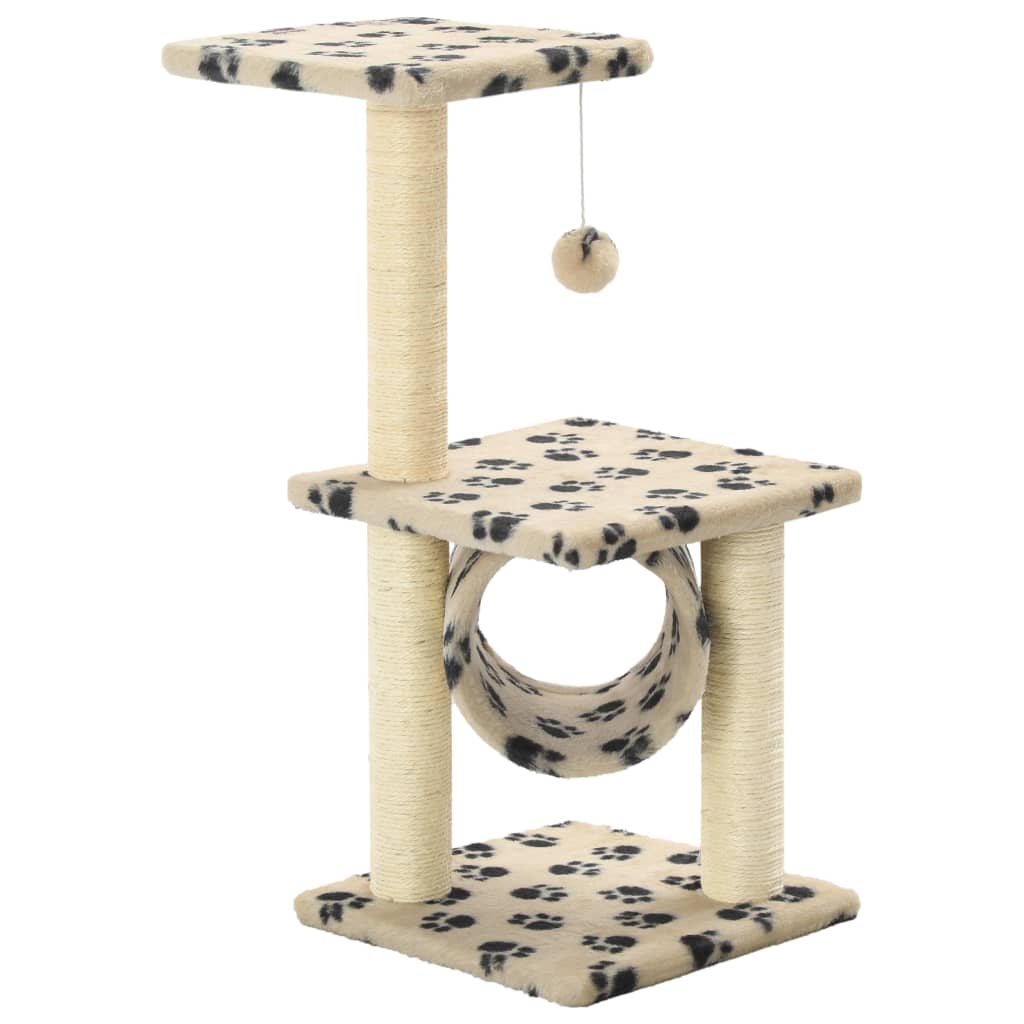 Katzen-Kratzbaum Sisal Beige Pfoten-Aufdruck