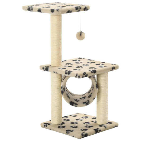 Katzen-Kratzbaum Sisal Beige Pfoten-Aufdruck