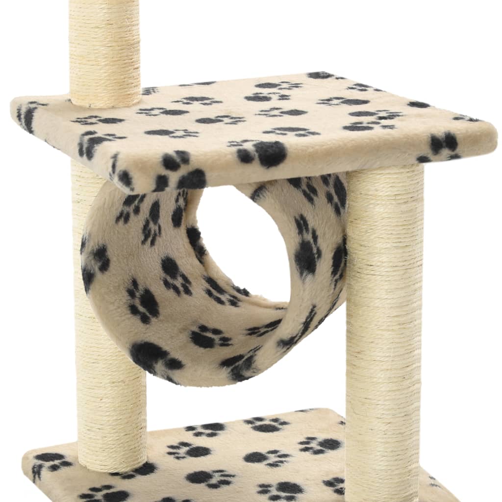 Katzen-Kratzbaum Sisal Beige Pfoten-Aufdruck
