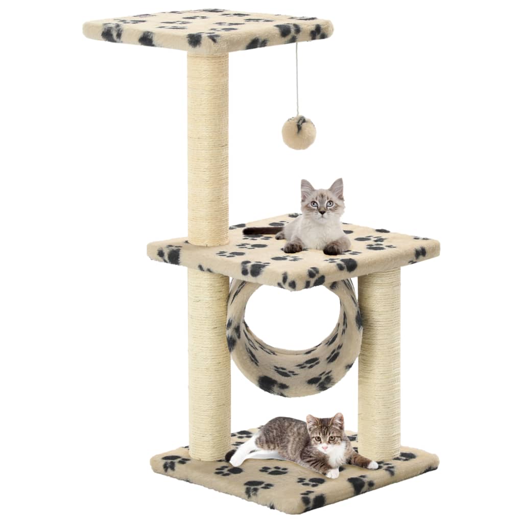 Katzen-Kratzbaum Sisal Beige Pfoten-Aufdruck