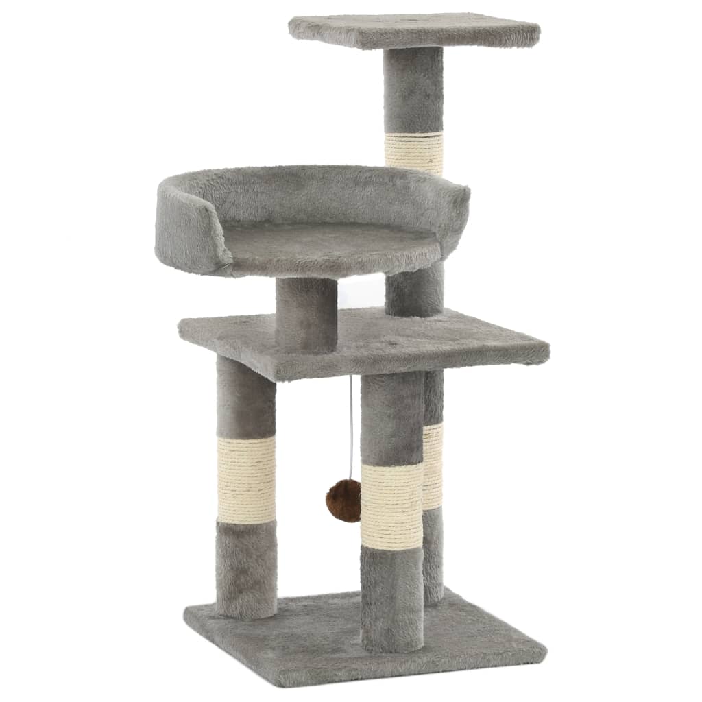 Katzen-Kratzbaum Mit Sisal-Säulen 65 Cm Pfoten-Aufdruck Grau