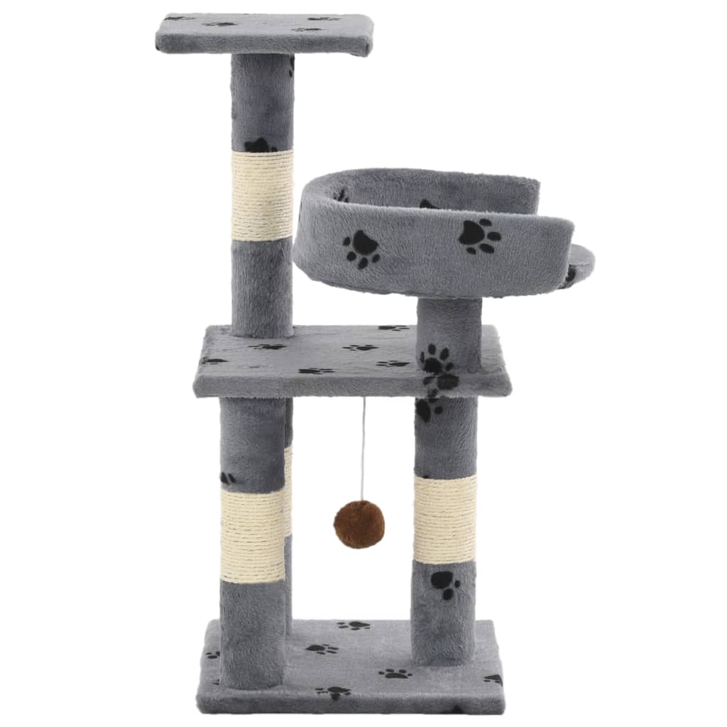 Katzen-Kratzbaum Mit Sisal-Säulen 65 Cm Pfoten-Aufdruck Grau
