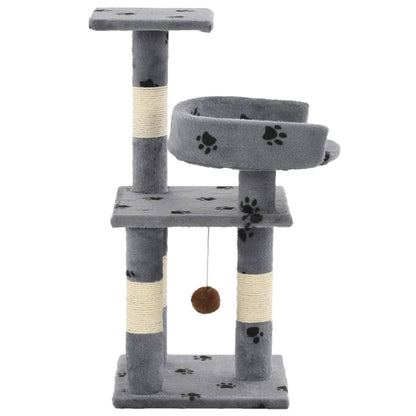 Katzen-Kratzbaum Mit Sisal-Säulen 65 Cm Pfoten-Aufdruck Grau
