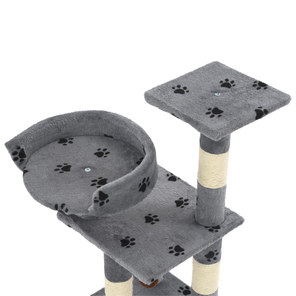 Katzen-Kratzbaum Mit Sisal-Säulen 65 Cm Pfoten-Aufdruck Grau