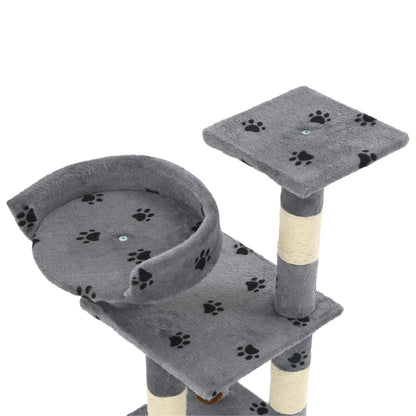 Katzen-Kratzbaum Mit Sisal-Säulen 65 Cm Pfoten-Aufdruck Grau