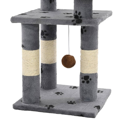 Katzen-Kratzbaum Mit Sisal-Säulen 65 Cm Pfoten-Aufdruck Grau