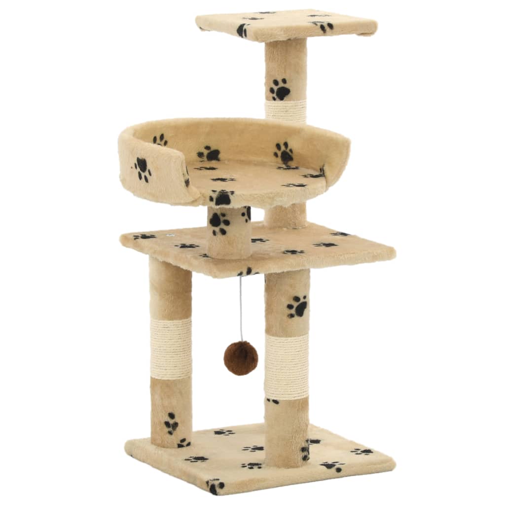 Katzen-Kratzbaum Mit Sisal-Säulen 65 Cm Pfoten-Aufdruck Grau