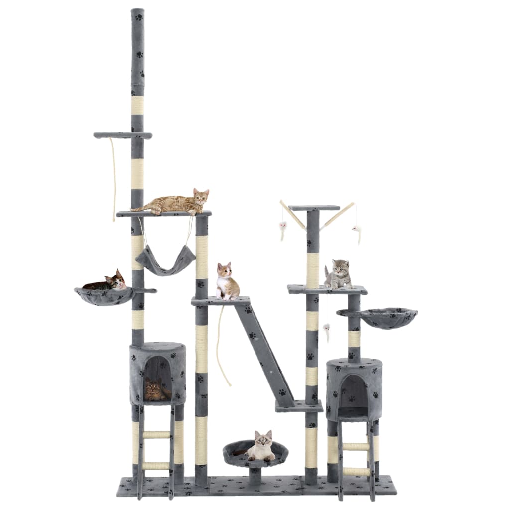 Katzen-Kratzbaum Sisal 230-250 Cm Pfoten-Aufdruck Grau