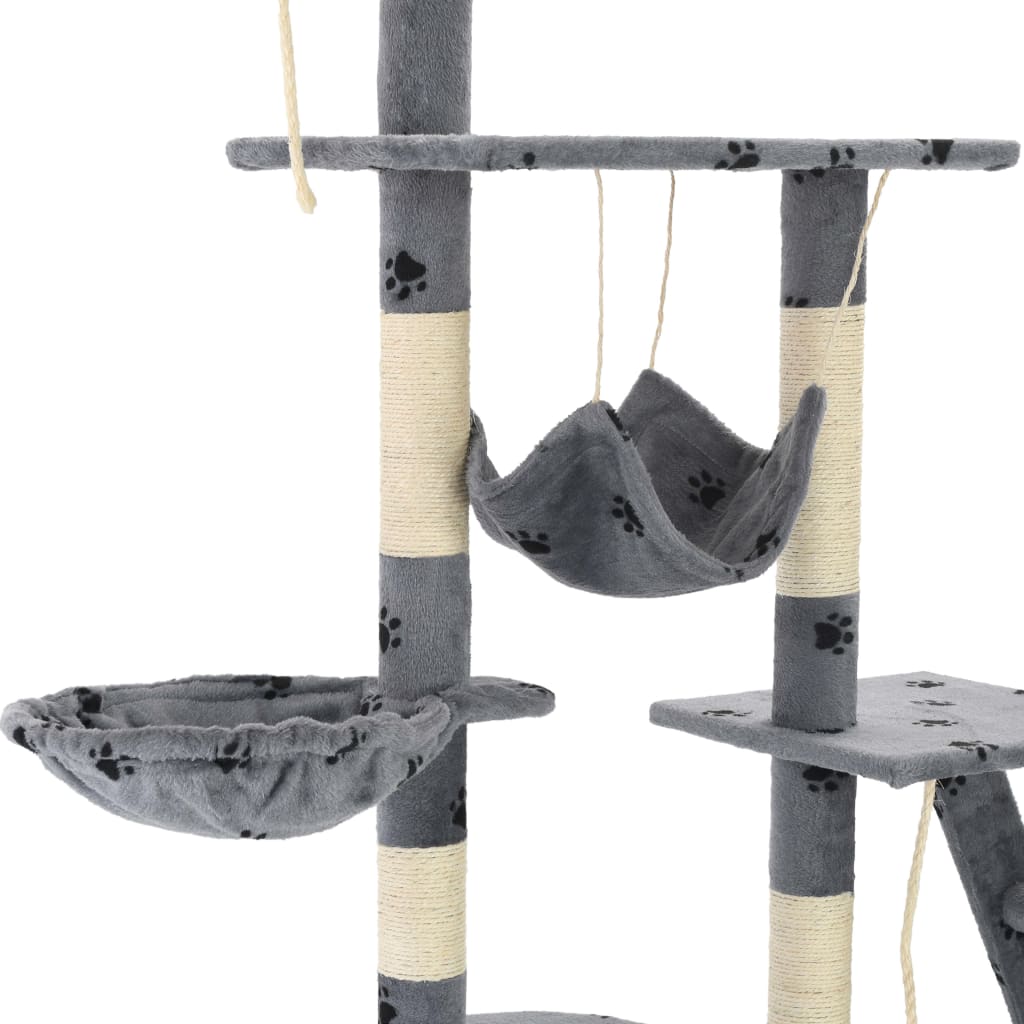Katzen-Kratzbaum Sisal 230-250 Cm Pfoten-Aufdruck Grau