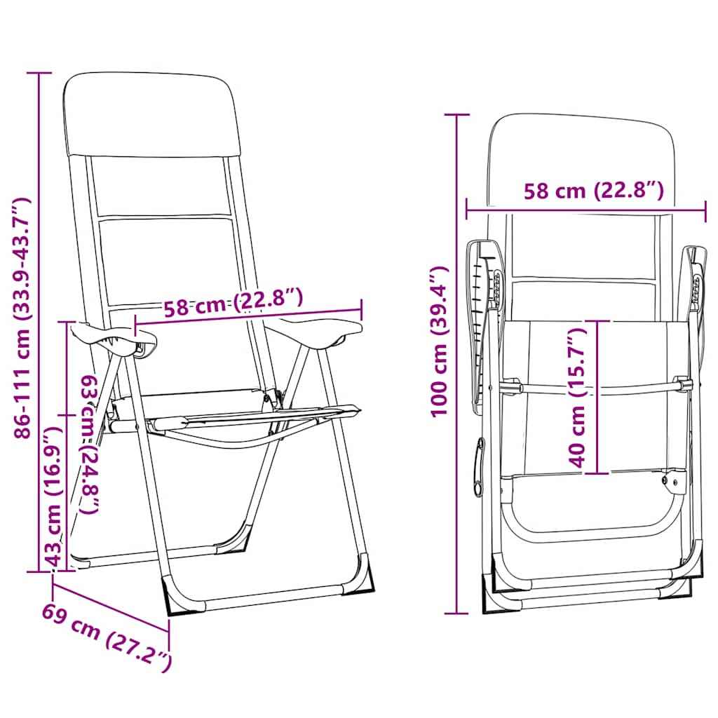 Campingstuhl 2 Stk. 58 X 69 X 111 Cm Aluminium