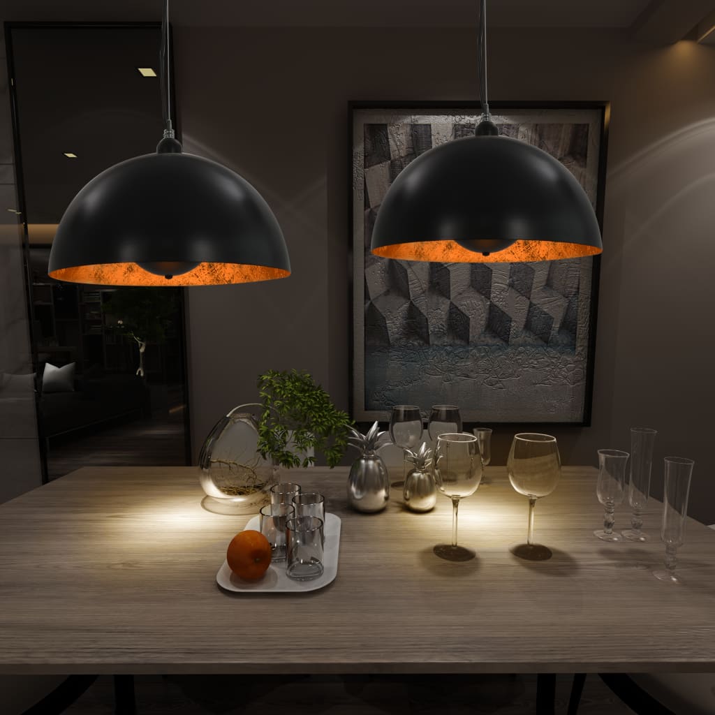 Deckenleuchten 2 Stk. Schwarz Und Gold Halbkugelförmig 50Cm E27