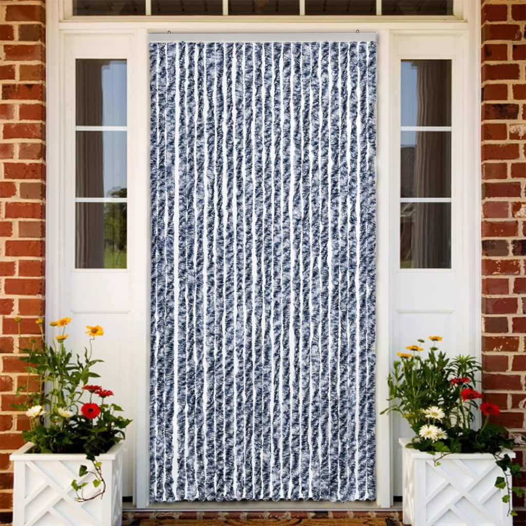 Insektenschutz-Vorhang Blau Weiß Silbern 100X220Cm Chenille Blau/Weiß/Silbern