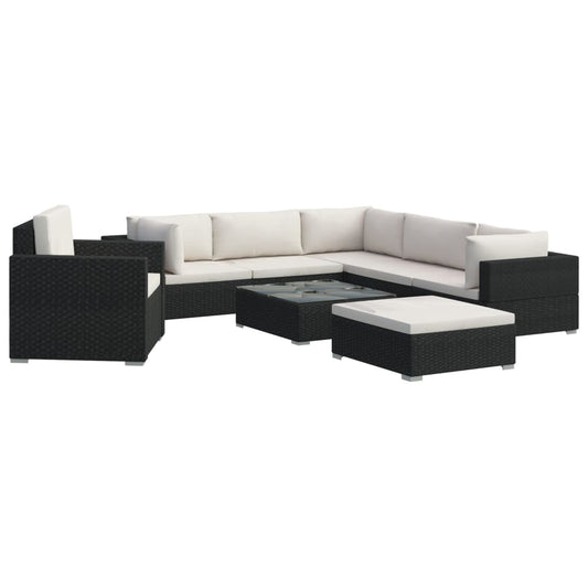 8-Tlg. Garten-Lounge-Set Mit Auflagen Poly Rattan Schwarz