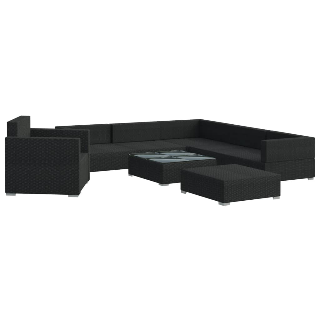 8-Tlg. Garten-Lounge-Set Mit Auflagen Poly Rattan Schwarz